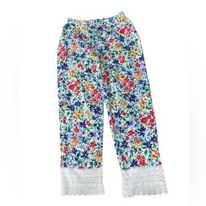 Custom Napa Valley Cotton Floral Pants Lace Hem Detail Womens Trouser Waist 30